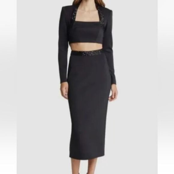 Sho By Tadashi Shoji Black Sequined Cutout Long Sleeve Dress NWT Size Small - Picture 2 of 16